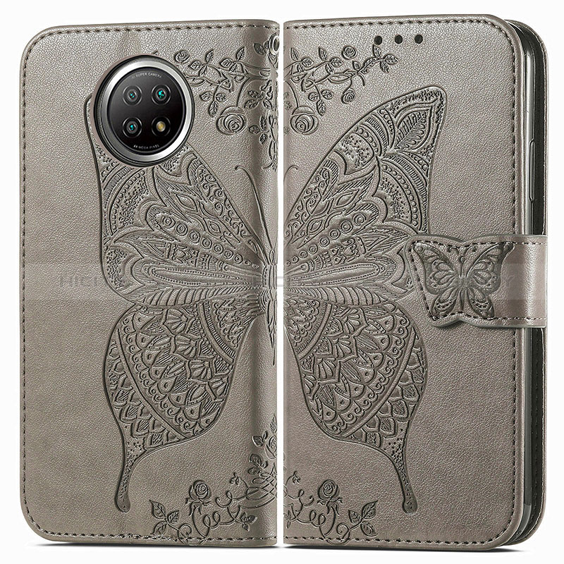 Coque Portefeuille Papillon Livre Cuir Etui Clapet pour Xiaomi Redmi Note 9 5G Gris Plus