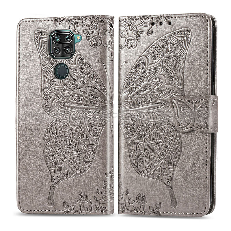 Coque Portefeuille Papillon Livre Cuir Etui Clapet pour Xiaomi Redmi Note 9 Gris Plus