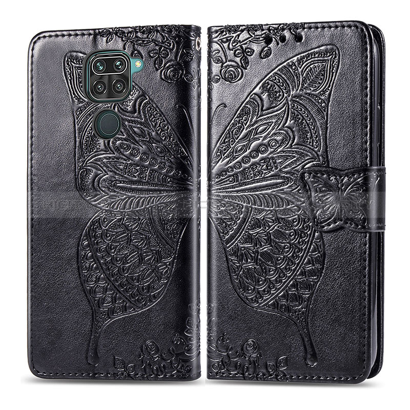 Coque Portefeuille Papillon Livre Cuir Etui Clapet pour Xiaomi Redmi Note 9 Noir Plus