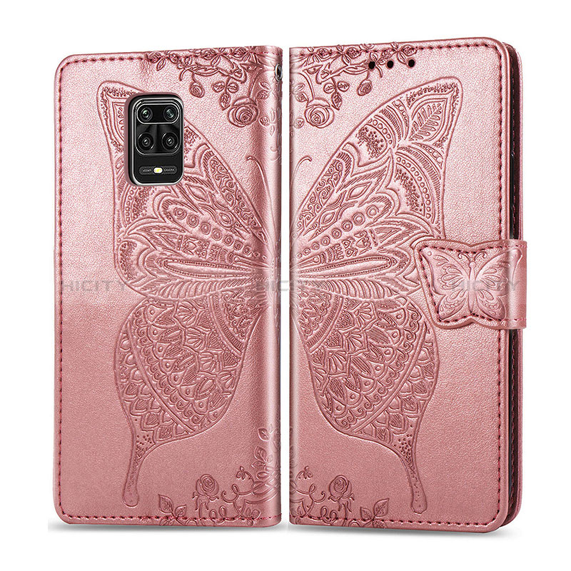 Coque Portefeuille Papillon Livre Cuir Etui Clapet pour Xiaomi Redmi Note 9 Pro Max Rose Plus