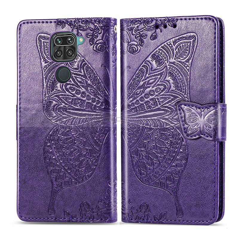 Coque Portefeuille Papillon Livre Cuir Etui Clapet pour Xiaomi Redmi Note 9 Violet Plus