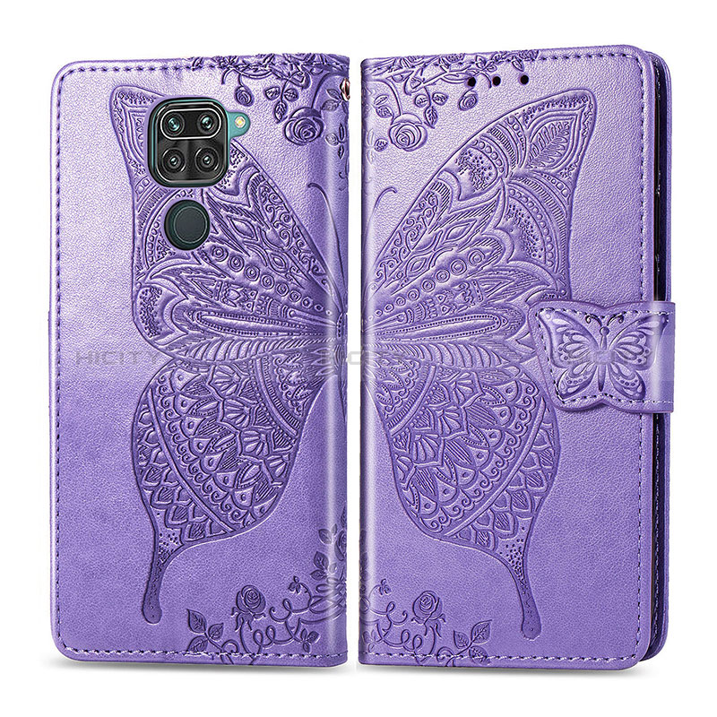 Coque Portefeuille Papillon Livre Cuir Etui Clapet pour Xiaomi Redmi Note 9 Violet Clair Plus