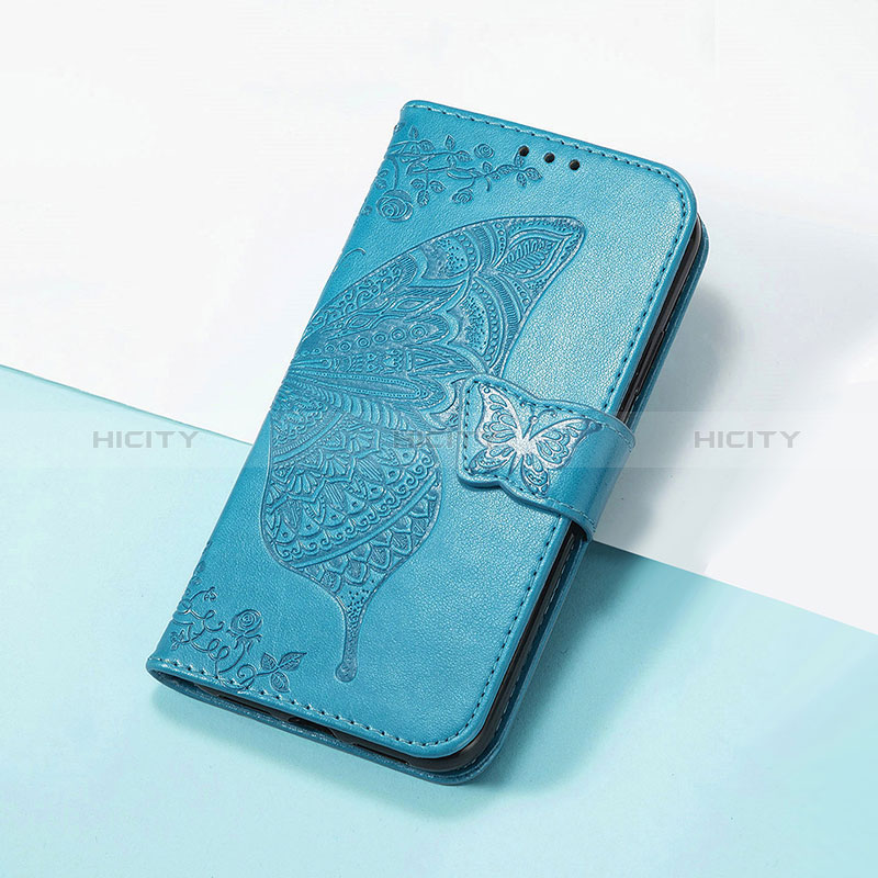 Coque Portefeuille Papillon Livre Cuir Etui Clapet S01D pour Huawei Enjoy 50 Pro Bleu Plus