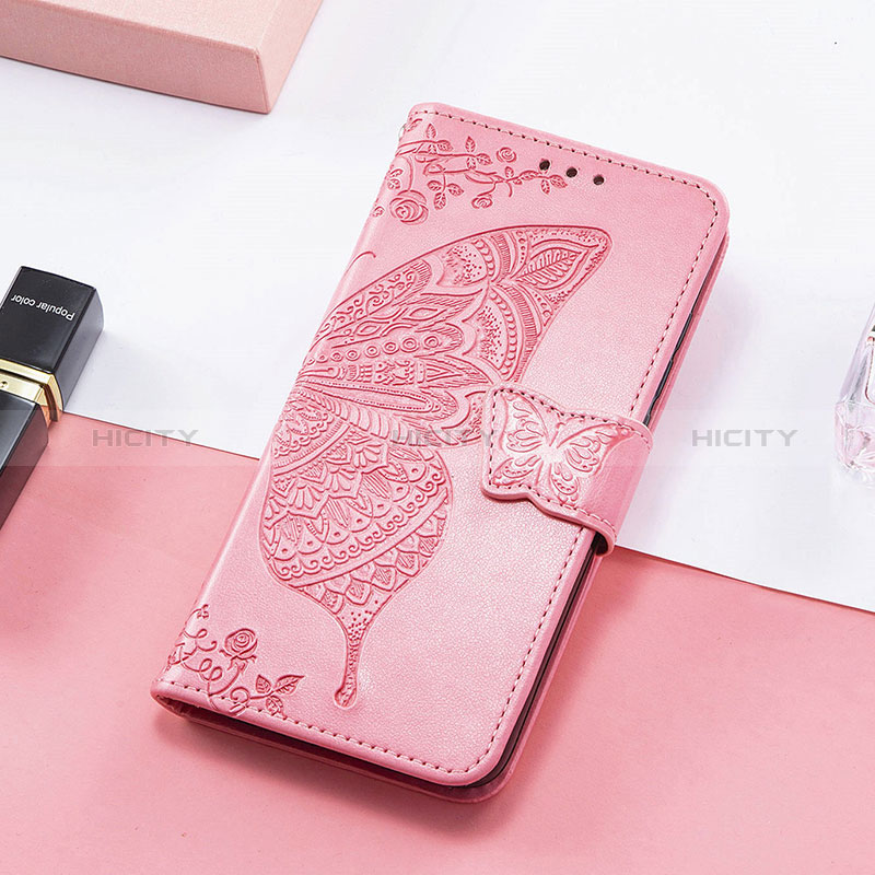 Coque Portefeuille Papillon Livre Cuir Etui Clapet S01D pour Huawei Honor 60 5G Rose Rouge Plus