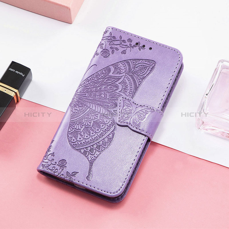 Coque Portefeuille Papillon Livre Cuir Etui Clapet S01D pour Huawei Honor 60 5G Violet Clair Plus