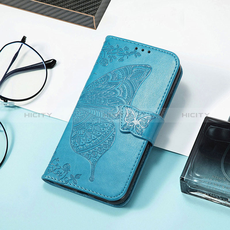 Coque Portefeuille Papillon Livre Cuir Etui Clapet S01D pour Huawei Honor 80 SE 5G Bleu Plus