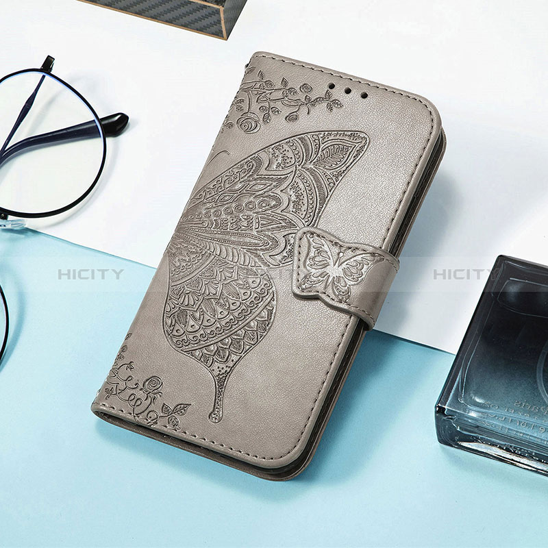 Coque Portefeuille Papillon Livre Cuir Etui Clapet S01D pour Huawei Honor 80 SE 5G Gris Plus