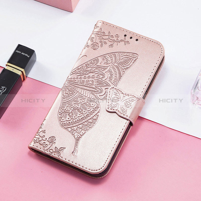 Coque Portefeuille Papillon Livre Cuir Etui Clapet S01D pour Huawei Honor 80 SE 5G Or Rose Plus