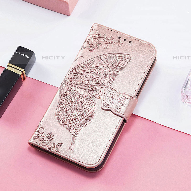 Coque Portefeuille Papillon Livre Cuir Etui Clapet S01D pour Samsung Galaxy F13 4G Rose Plus