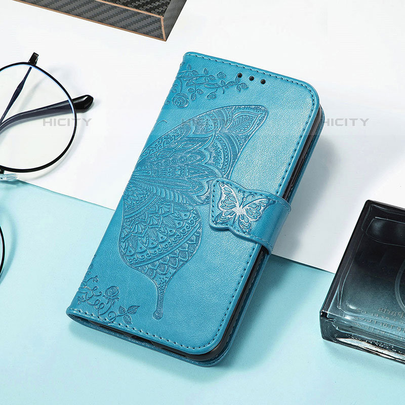 Coque Portefeuille Papillon Livre Cuir Etui Clapet S01D pour Samsung Galaxy M13 5G Bleu Plus