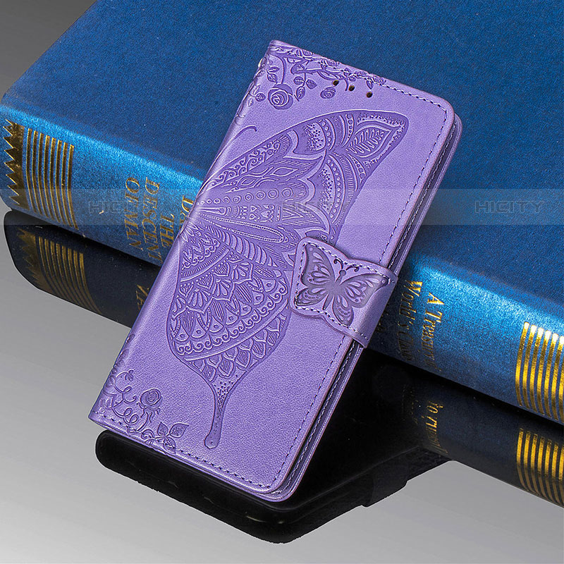 Coque Portefeuille Papillon Livre Cuir Etui Clapet S01D pour Samsung Galaxy S21 Ultra 5G Violet Clair Plus