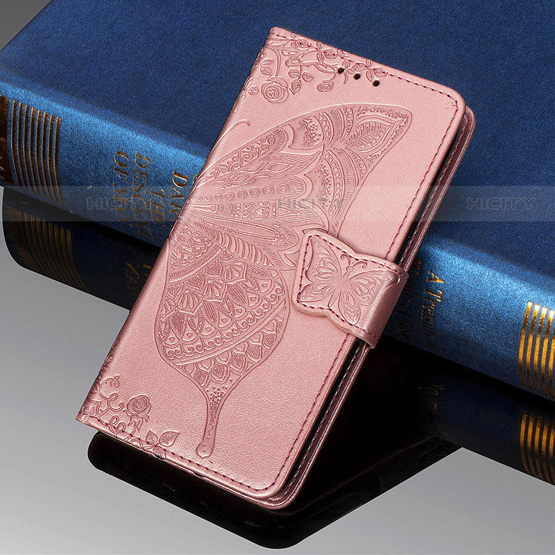 Coque Portefeuille Papillon Livre Cuir Etui Clapet S01D pour Samsung Galaxy S22 Ultra 5G Rose Plus