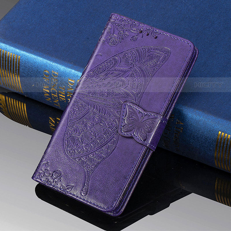 Coque Portefeuille Papillon Livre Cuir Etui Clapet S01D pour Samsung Galaxy S22 Ultra 5G Violet Plus