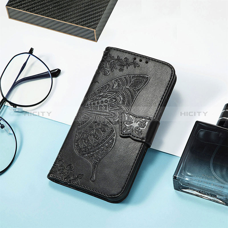 Coque Portefeuille Papillon Livre Cuir Etui Clapet S01D pour Xiaomi Poco C55 Noir Plus