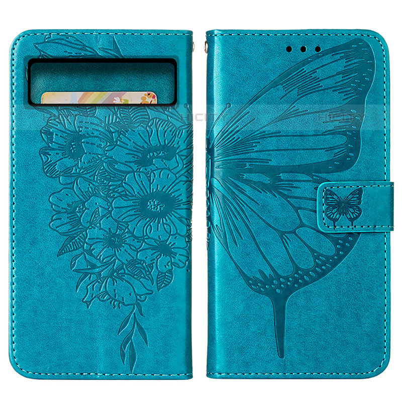 Coque Portefeuille Papillon Livre Cuir Etui Clapet Y01B pour Google Pixel 8 5G Bleu Plus