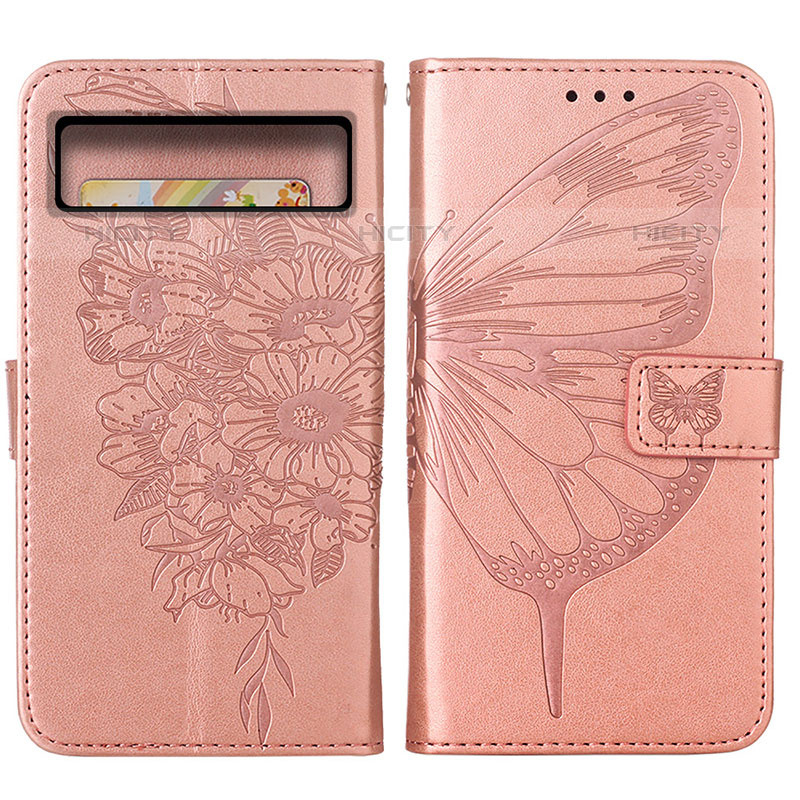 Coque Portefeuille Papillon Livre Cuir Etui Clapet Y01B pour Google Pixel 8 5G Or Rose Plus