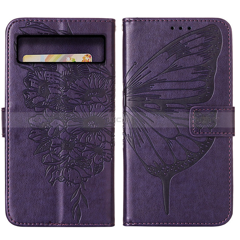 Coque Portefeuille Papillon Livre Cuir Etui Clapet Y01B pour Google Pixel 8 Pro 5G Violet Plus