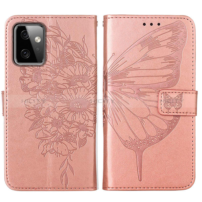 Coque Portefeuille Papillon Livre Cuir Etui Clapet Y01B pour Motorola Moto G Power 5G (2023) Or Rose Plus