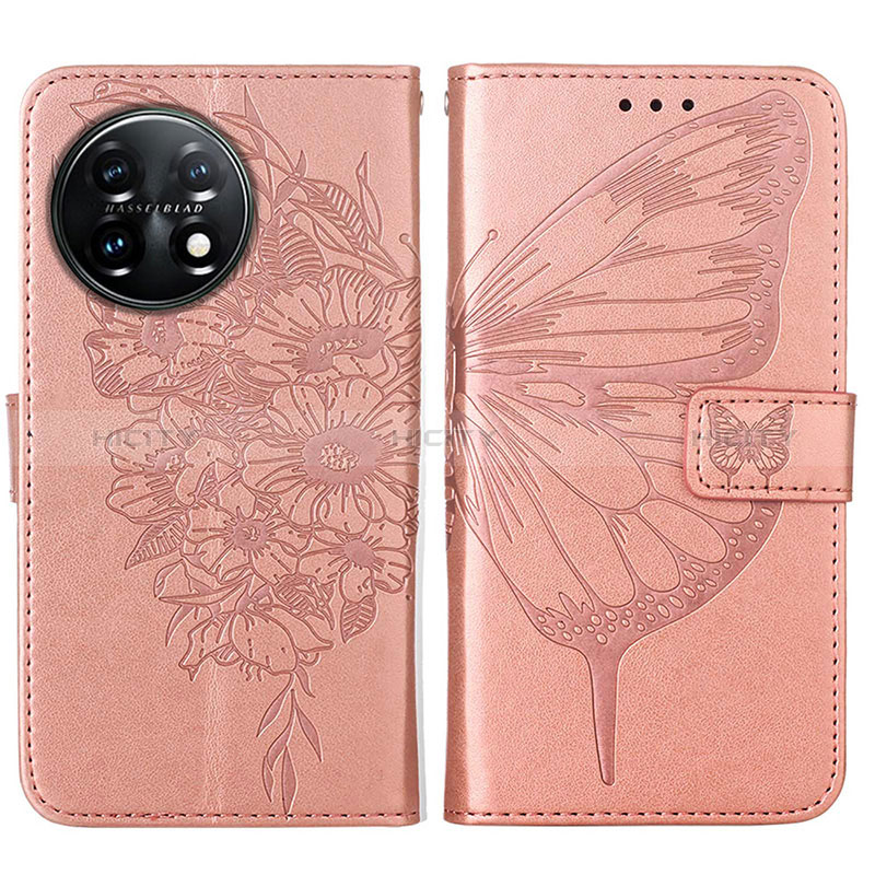 Coque Portefeuille Papillon Livre Cuir Etui Clapet Y01B pour OnePlus 11 5G Or Rose Plus