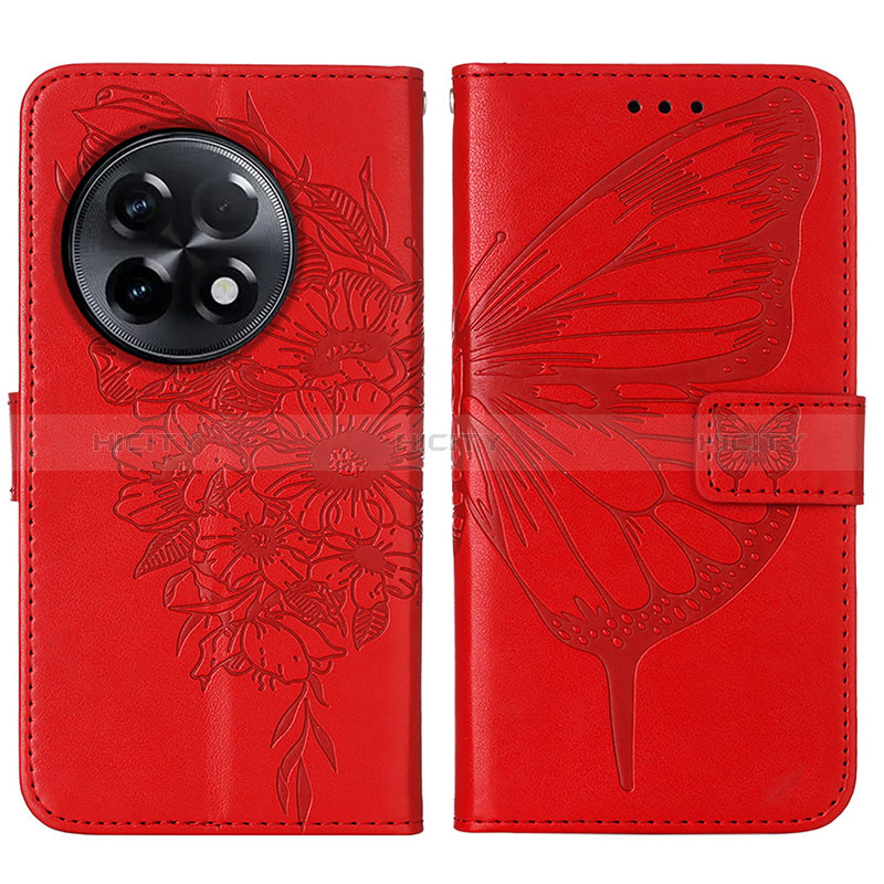 Coque Portefeuille Papillon Livre Cuir Etui Clapet Y01B pour OnePlus 11R 5G Rouge Plus