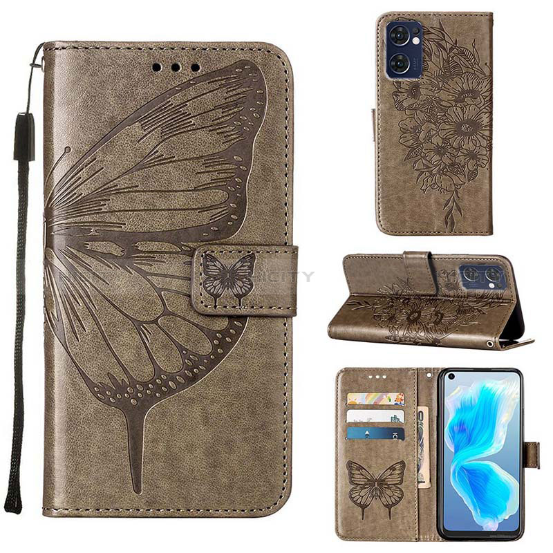 Coque Portefeuille Papillon Livre Cuir Etui Clapet Y01B pour OnePlus Nord CE 2 5G Gris Plus