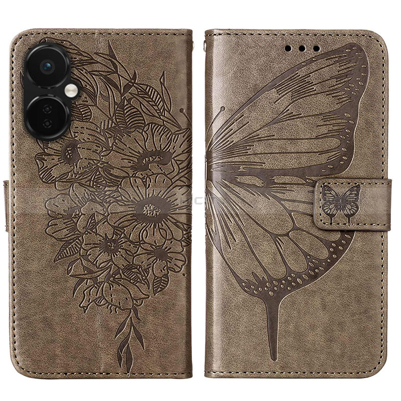 Coque Portefeuille Papillon Livre Cuir Etui Clapet Y01B pour OnePlus Nord CE 3 5G Gris Plus