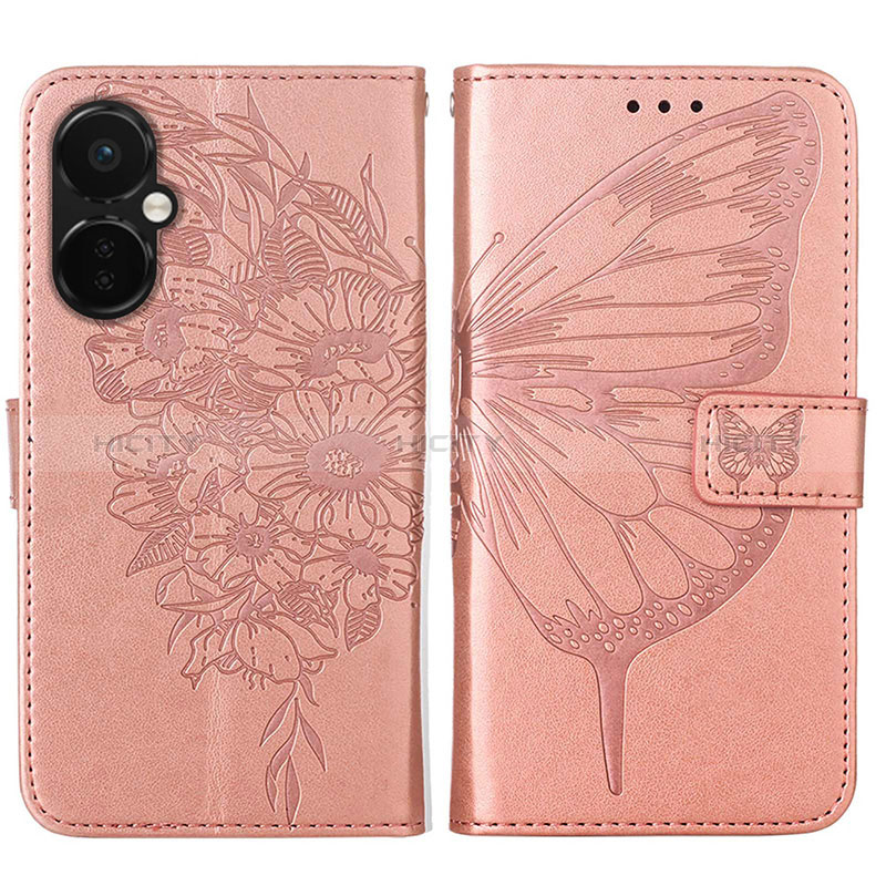 Coque Portefeuille Papillon Livre Cuir Etui Clapet Y01B pour OnePlus Nord CE 3 Lite 5G Or Rose Plus