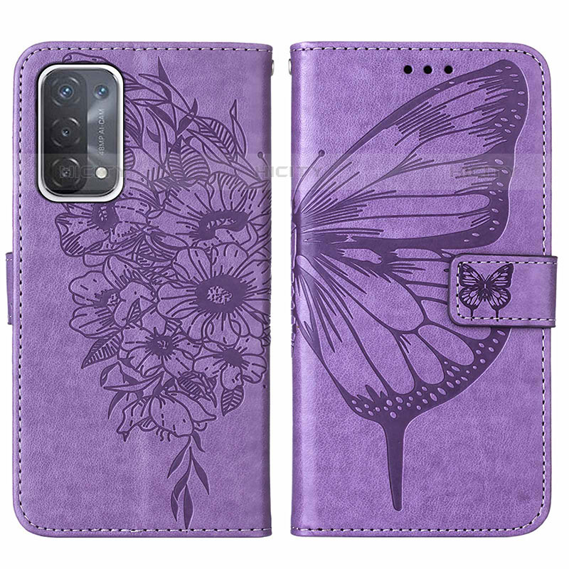 Coque Portefeuille Papillon Livre Cuir Etui Clapet Y01B pour OnePlus Nord N200 5G Violet Clair Plus