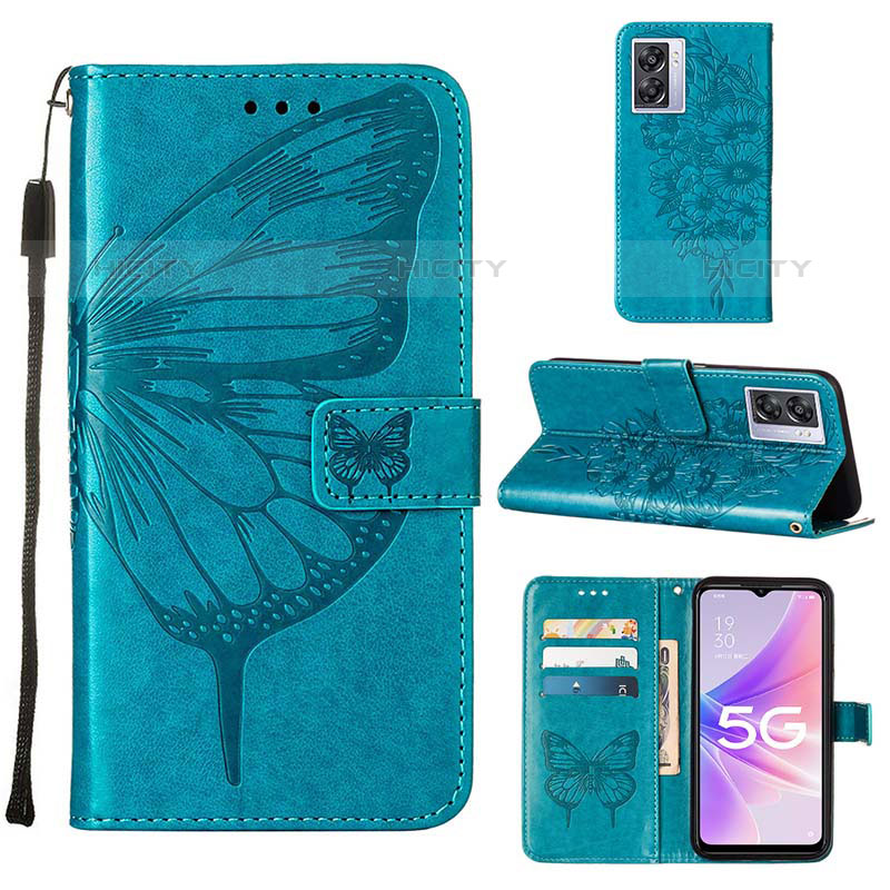 Coque Portefeuille Papillon Livre Cuir Etui Clapet Y01B pour OnePlus Nord N300 5G Bleu Plus