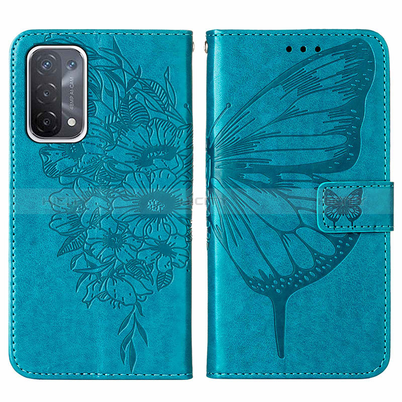 Coque Portefeuille Papillon Livre Cuir Etui Clapet Y01B pour Oppo A54 5G Bleu Plus