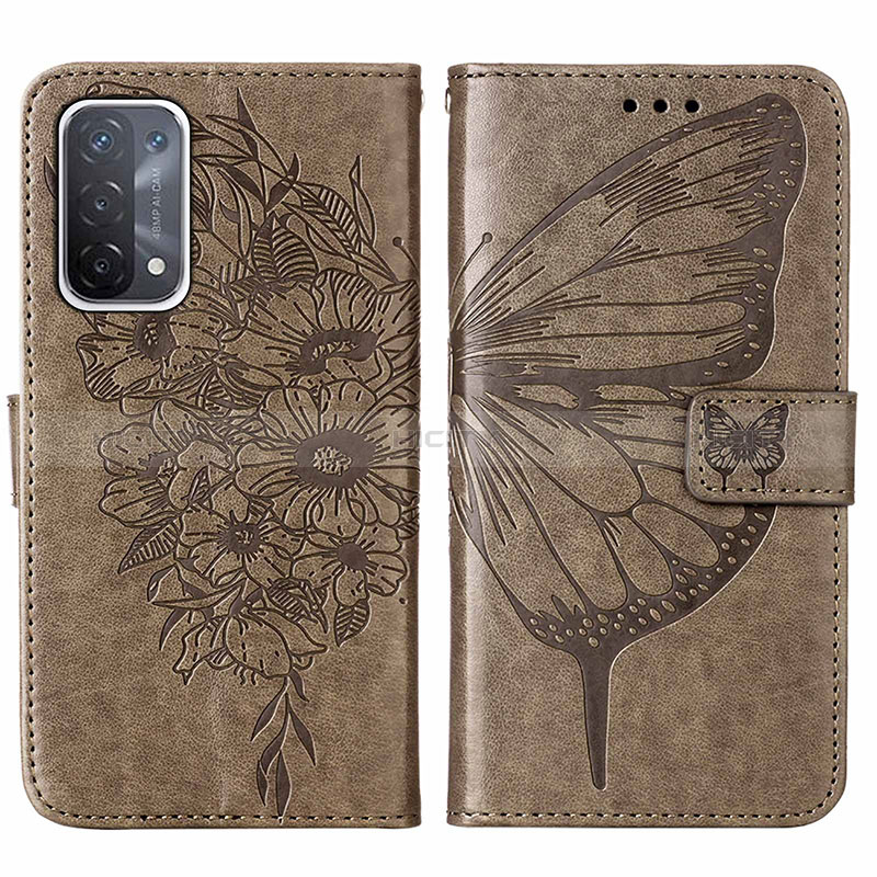 Coque Portefeuille Papillon Livre Cuir Etui Clapet Y01B pour Oppo A54 5G Gris Plus