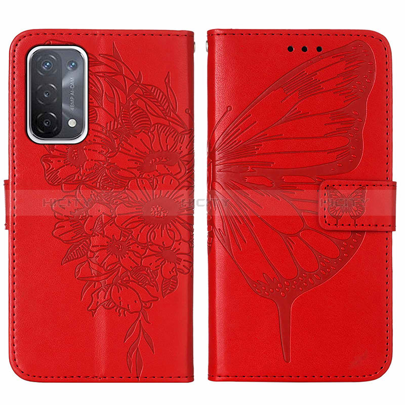 Coque Portefeuille Papillon Livre Cuir Etui Clapet Y01B pour Oppo A54 5G Rouge Plus