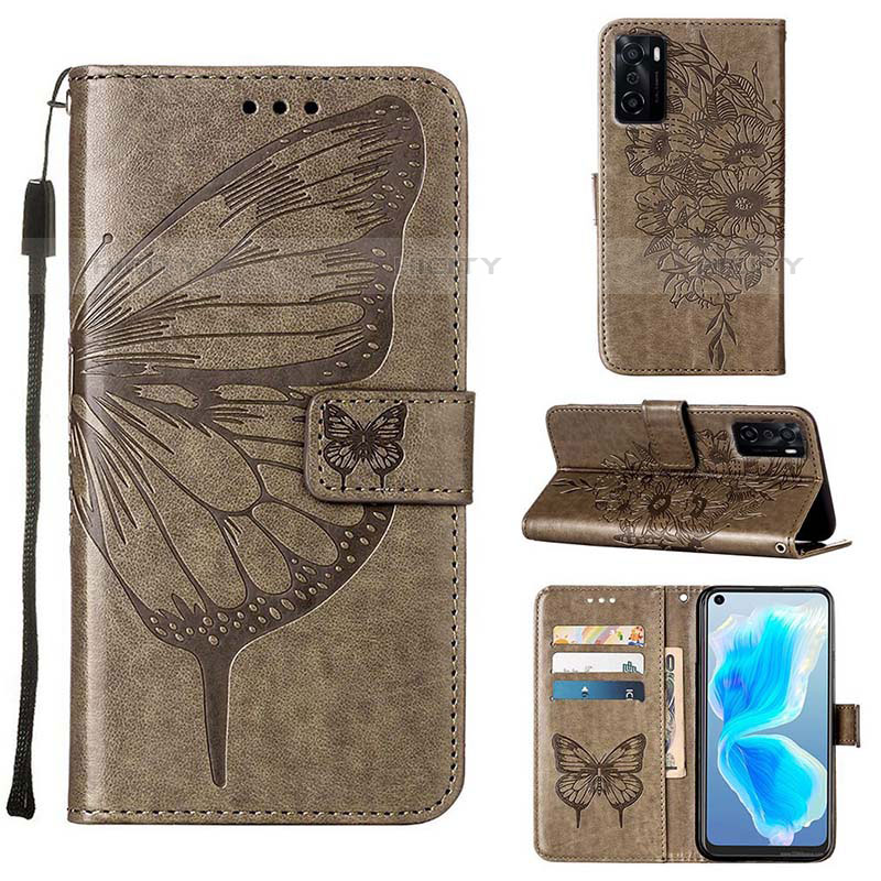 Coque Portefeuille Papillon Livre Cuir Etui Clapet Y01B pour Oppo A55S 5G Gris Plus