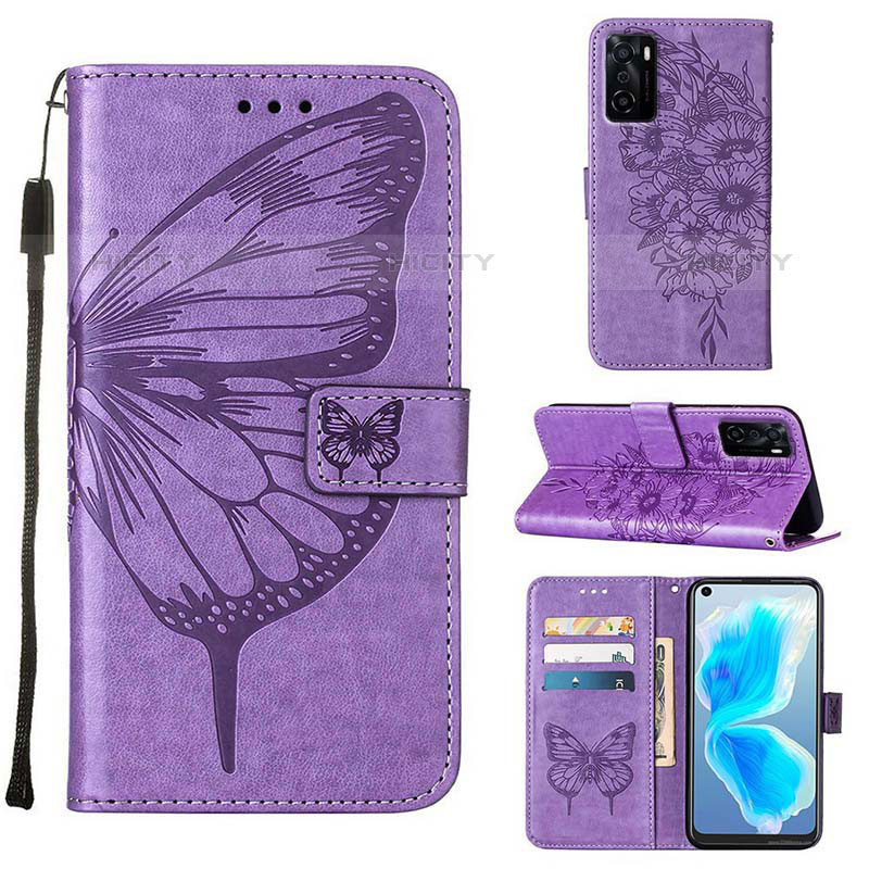 Coque Portefeuille Papillon Livre Cuir Etui Clapet Y01B pour Oppo A55S 5G Violet Clair Plus