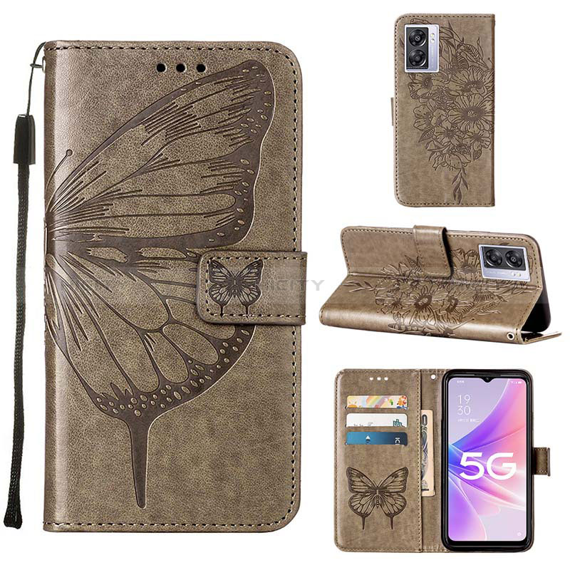 Coque Portefeuille Papillon Livre Cuir Etui Clapet Y01B pour Oppo A57 5G Gris Plus