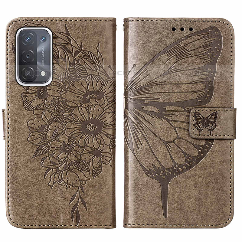 Coque Portefeuille Papillon Livre Cuir Etui Clapet Y01B pour Oppo A93 5G Gris Plus