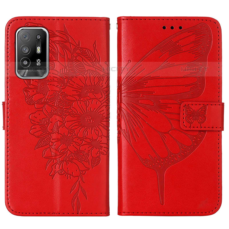 Coque Portefeuille Papillon Livre Cuir Etui Clapet Y01B pour Oppo A95 5G Rouge Plus