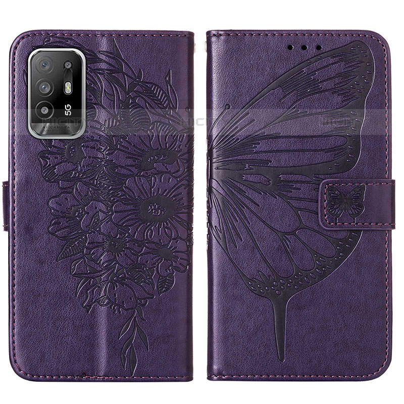 Coque Portefeuille Papillon Livre Cuir Etui Clapet Y01B pour Oppo A95 5G Violet Plus