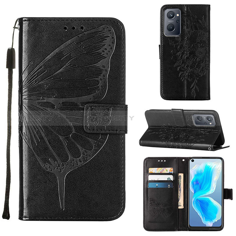 Coque Portefeuille Papillon Livre Cuir Etui Clapet Y01B pour Oppo A96 4G Noir Plus