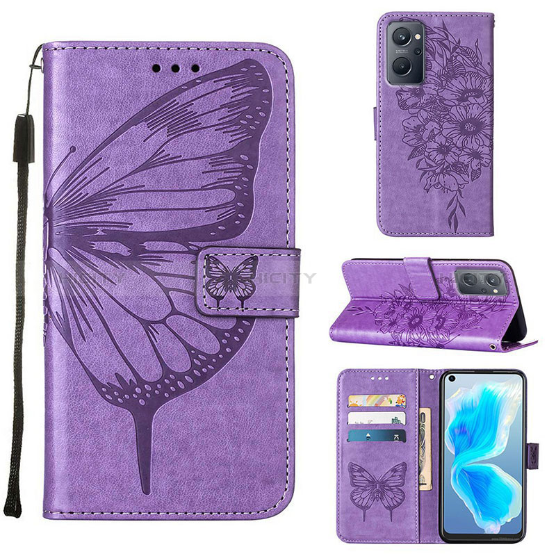 Coque Portefeuille Papillon Livre Cuir Etui Clapet Y01B pour Oppo A96 4G Violet Clair Plus