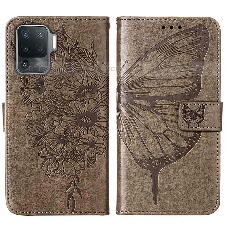 Coque Portefeuille Papillon Livre Cuir Etui Clapet Y01B pour Oppo F19 Pro Gris Plus