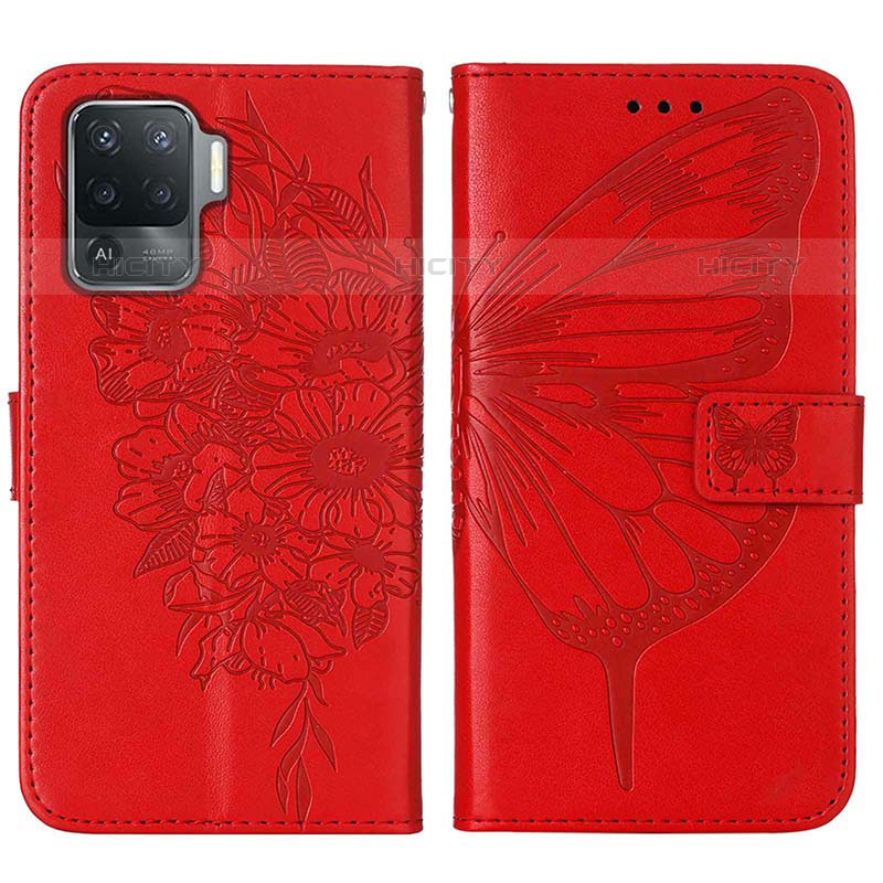 Coque Portefeuille Papillon Livre Cuir Etui Clapet Y01B pour Oppo F19 Pro Rouge Plus