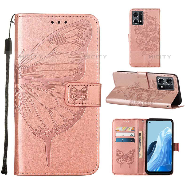 Coque Portefeuille Papillon Livre Cuir Etui Clapet Y01B pour Oppo F21 Pro 4G Or Rose Plus