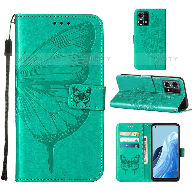 Coque Portefeuille Papillon Livre Cuir Etui Clapet Y01B pour Oppo F21 Pro 4G Vert Plus