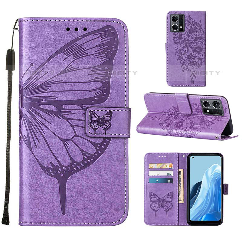 Coque Portefeuille Papillon Livre Cuir Etui Clapet Y01B pour Oppo F21 Pro 4G Violet Clair Plus
