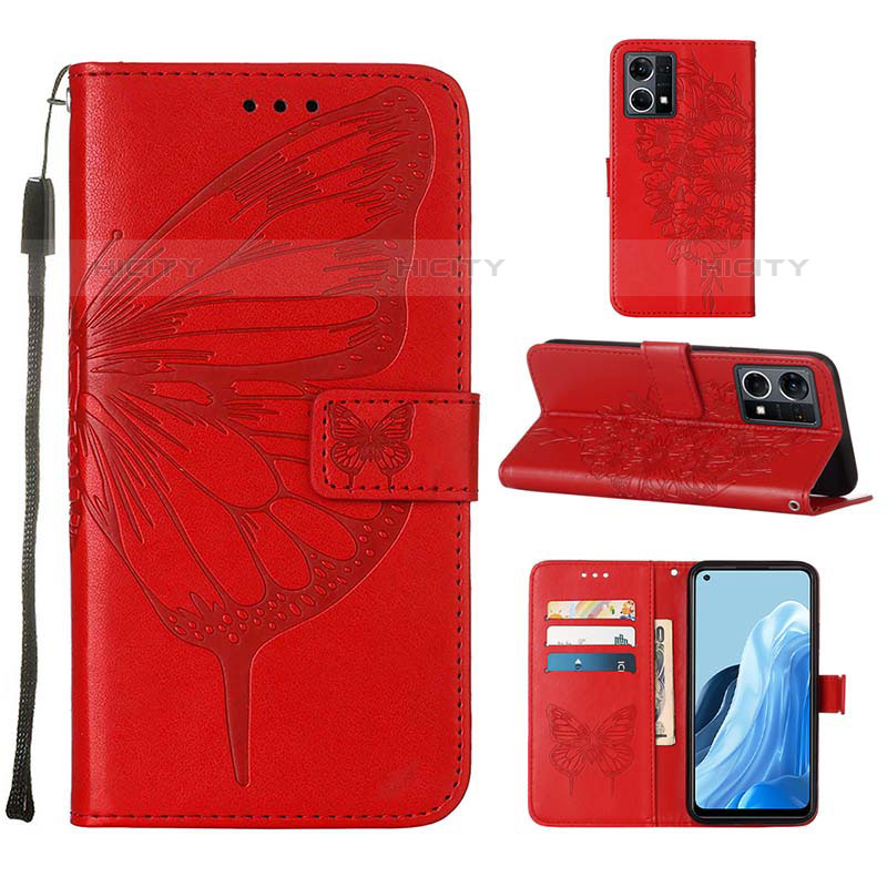 Coque Portefeuille Papillon Livre Cuir Etui Clapet Y01B pour Oppo F21s Pro 4G Rouge Plus