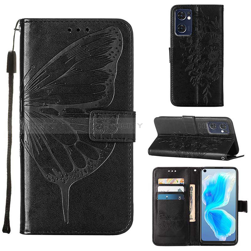 Coque Portefeuille Papillon Livre Cuir Etui Clapet Y01B pour Oppo Find X5 Lite 5G Noir Plus