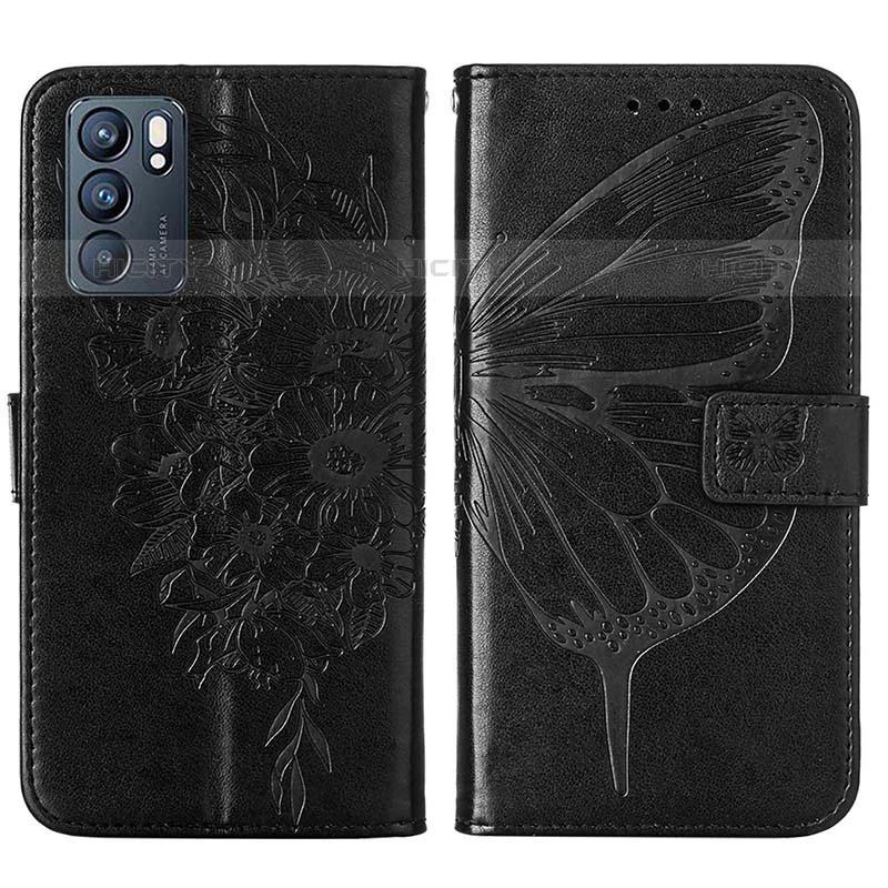 Coque Portefeuille Papillon Livre Cuir Etui Clapet Y01B pour Oppo Reno6 5G Noir Plus