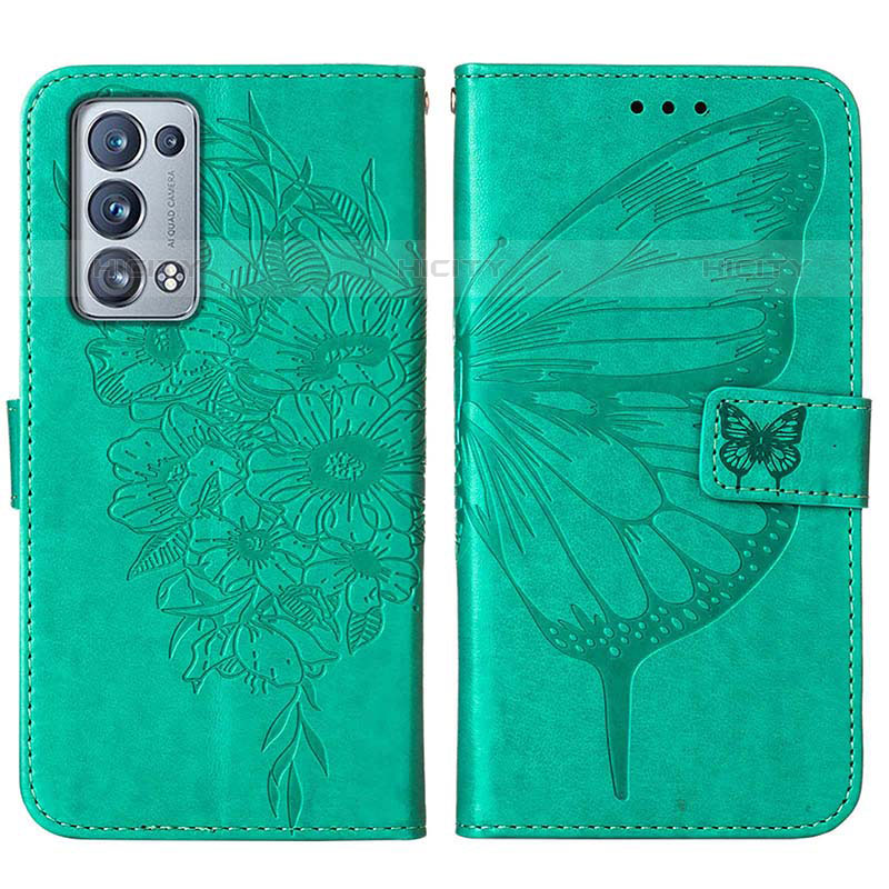 Coque Portefeuille Papillon Livre Cuir Etui Clapet Y01B pour Oppo Reno6 Pro 5G Vert Plus