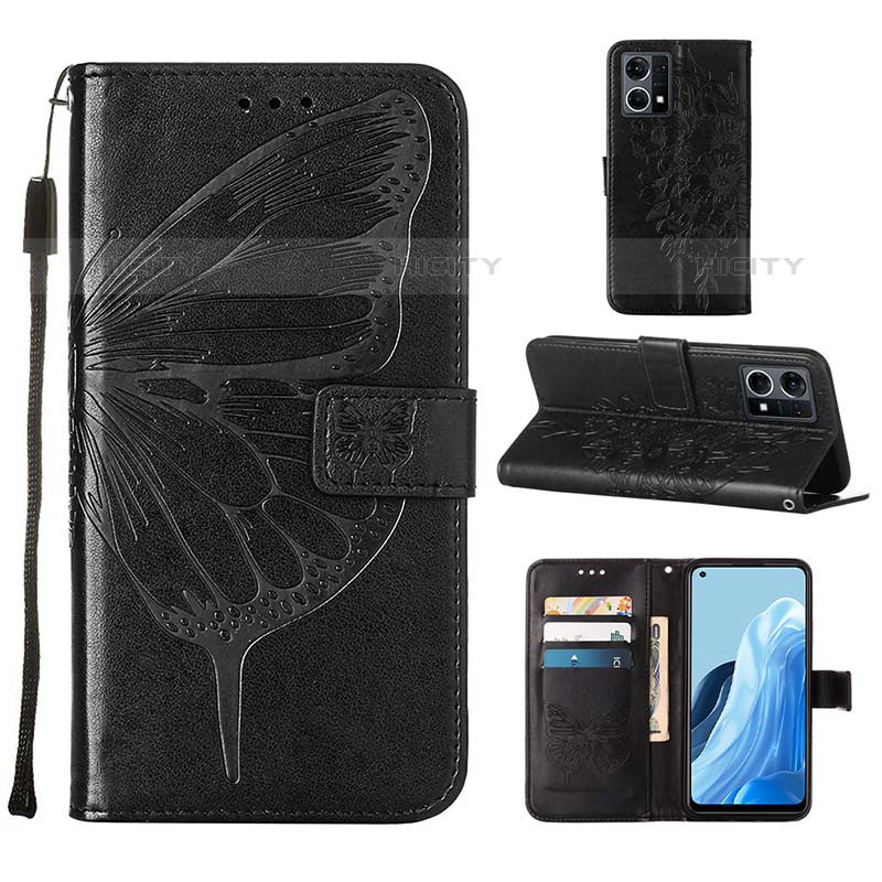 Coque Portefeuille Papillon Livre Cuir Etui Clapet Y01B pour Oppo Reno8 4G Noir Plus